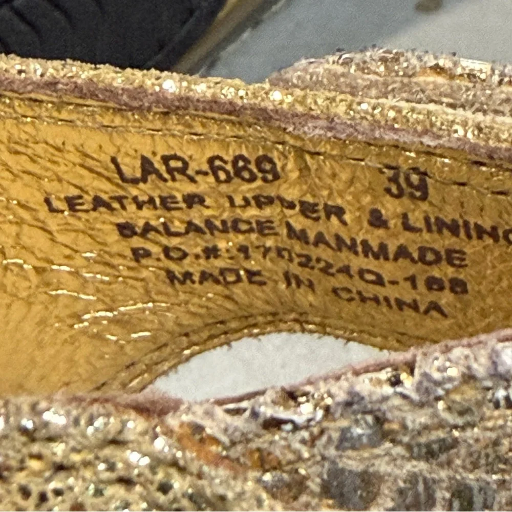 Alegria Lara Gold Metallic Snake Print Wedge Slide Sandals Shoes size 39